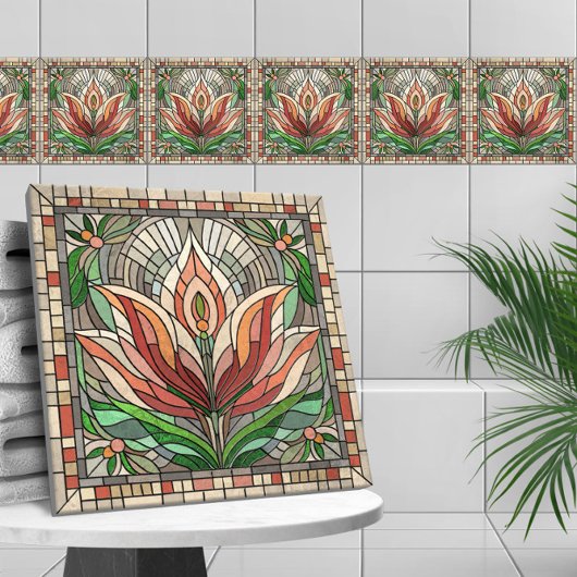 Tulp bloem gekleurd glas mozaïek tegeltje