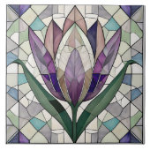 Tulp bloem gekleurd glas mozaïek tegeltje (Voorkant)