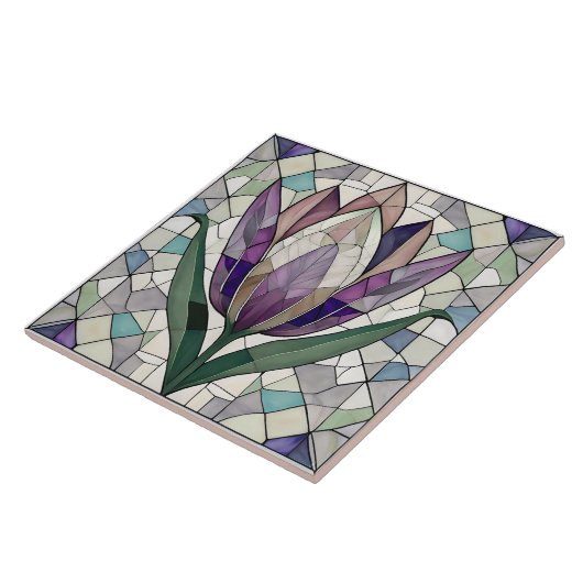 Tulp bloem gekleurd glas mozaïek tegeltje (Zijkant)