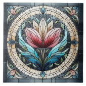 Tulp bloem gekleurd glas mozaïek tegeltje (Voorkant)