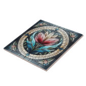 Tulp bloem gekleurd glas mozaïek tegeltje (Zijkant)