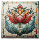 Tulp bloem gekleurd glas mozaïek tegeltje (Voorkant)