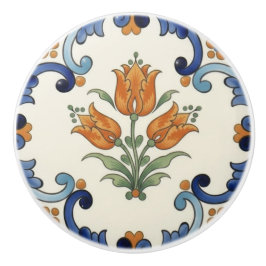 Tulp Bloem Mediterraan Blauw Oranje Crème Keramische Knop