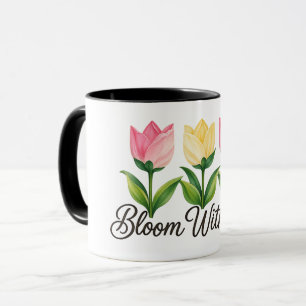 Tulp Bloem Met Vrolijk Roze Geel Bloemmotief Koffi Mok