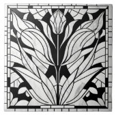 Tulp bloem mozaïek - Zwart en wit marmer Tegeltje (Voorkant)