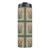 Tulp Bloem Smaragd Pleinen Middeleeuws Thermosbeker (Voorkant)