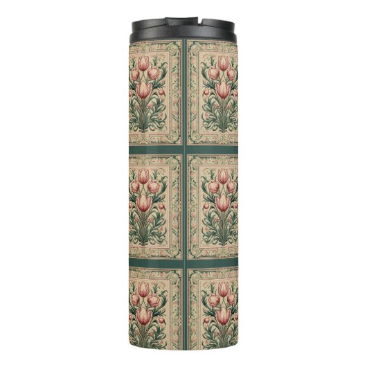 Tulp Bloem Smaragd Pleinen Middeleeuws Thermosbeker (Achterkant)