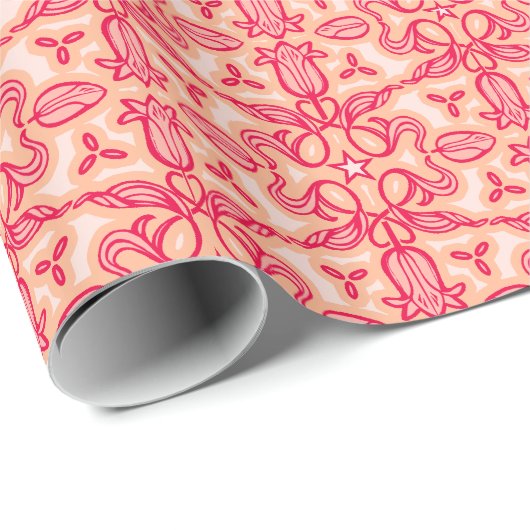 Tulp bloem veer rood cadeaupapier (Rol Hoek)