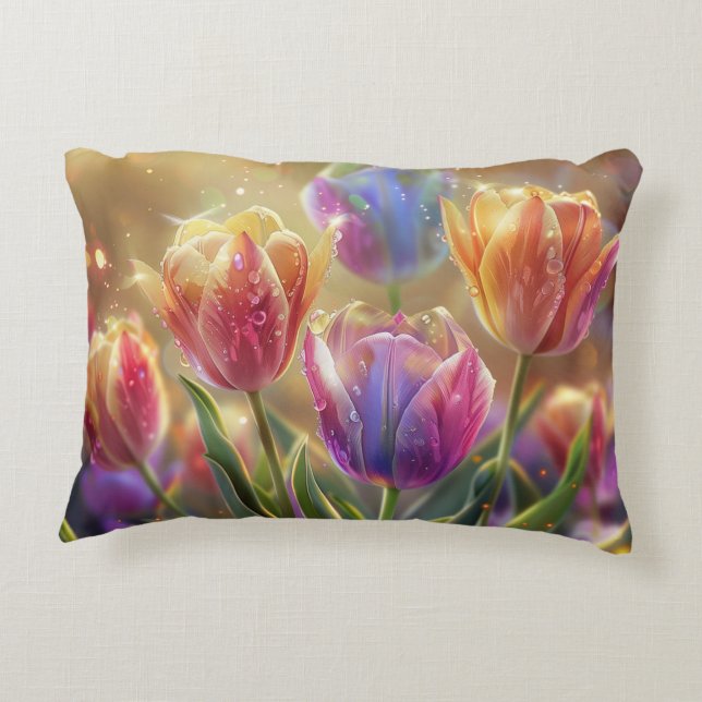 Tulp Bloemen Digitale Kunst Accent Kussen (Achterkant)