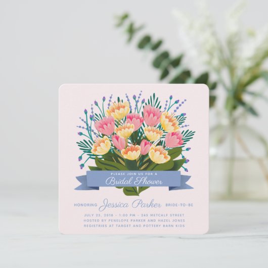 Tulp Boeket Bruids Douche Uitnodiging (Staand voorkant)