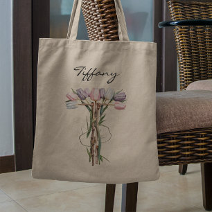 Tulp Boeket Letter T Bloemige Monogram Aangepaste Tote Bag
