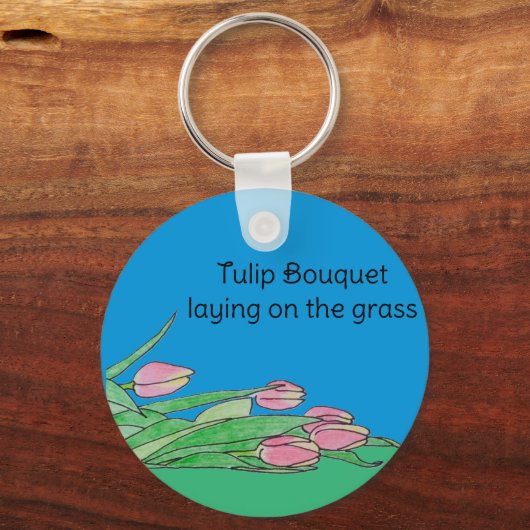 Tulp Boeket op het gras Sleutelhanger (Achterkant)