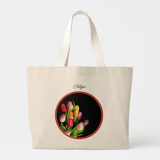 Tulp Boeket Schilderij Originele Tuin Bloem Art Grote Tote Bag (Achterkant)