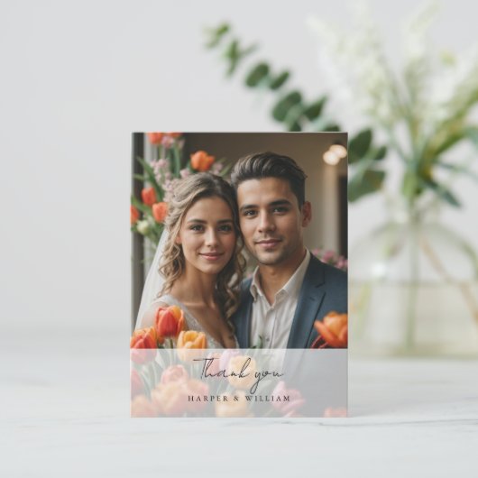 Tulp dank u foto bruiloft Briefkaart (Staand voorkant)