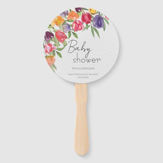 Tulp Delight Levendig Bloemen Baby shower Handwaaier (Voorkant)