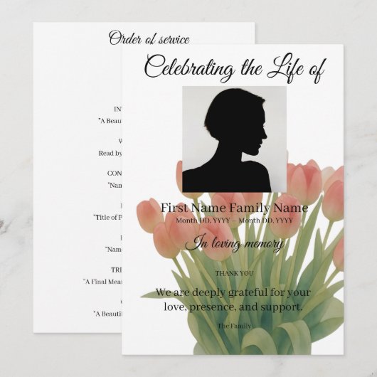 Tulp dienst volgorde kaart (Voorkant / Achterkant)