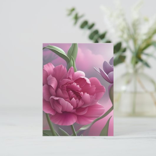 Tulp Double Peony, Natuur, Bloem, Roze Briefkaart (Staand voorkant)
