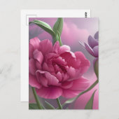 Tulp Double Peony, Natuur, Bloem, Roze Briefkaart (Voorkant / Achterkant)