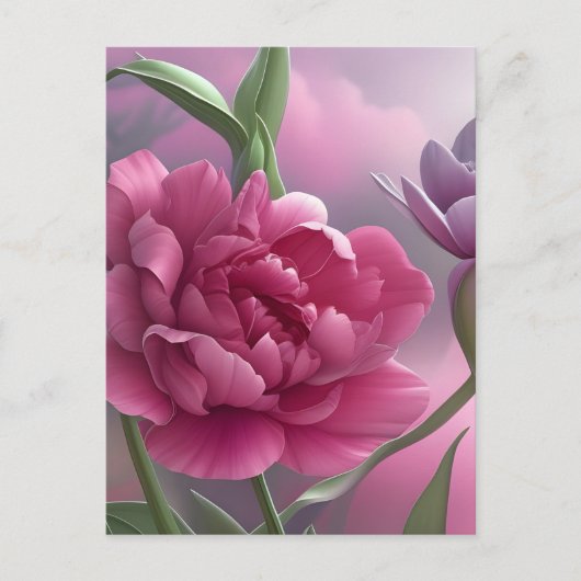 Tulp Double Peony, Natuur, Bloem, Roze Briefkaart (Voorkant)