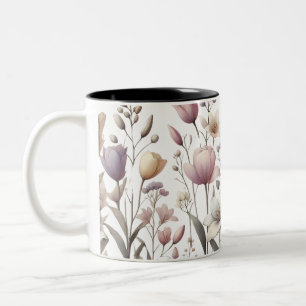 Tulp en lelie zacht bloemenpatroon tweekleurige koffiemok