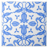 Tulp en ster patterend blauw wit tegeltje (Voorkant)