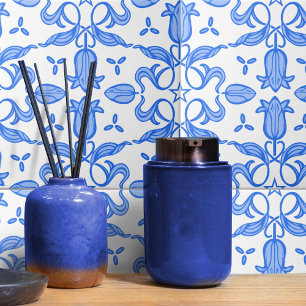 Tulp en ster patterend blauw wit tegeltje