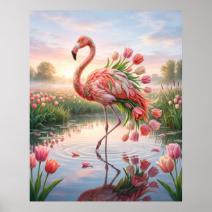 Tulp Flamingo Spiegel Moeras Poster