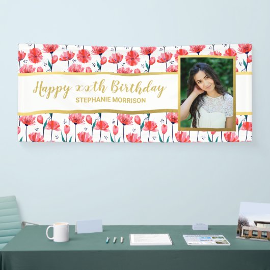  Tulp Flower - aangepaste fototekst, geboortedag Spandoek (Beurs)