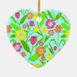 Tulp Flower  Blue Floral pattered Keramisch Ornament