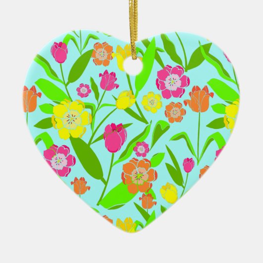 Tulp Flower Blue Floral pattered Keramisch Ornament (Voorkant)