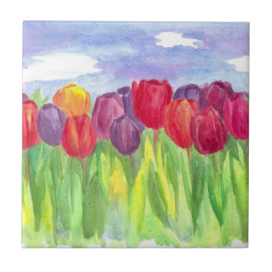 Tulp Flower Field Regenboog Waterverven Tegeltje