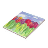 Tulp Flower Field Regenboog Waterverven Tegeltje (Zijkant)