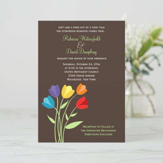 Tulp Flower Rainbow Colors Weddenschap Kaart (Staand voorkant)