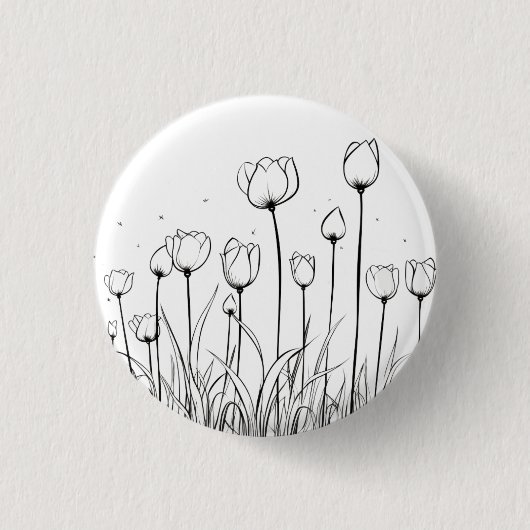 Tulp Flower Tulipa Floral Stencil Pattern-ontwerp Ronde Button 3,2 Cm (Voorkant)