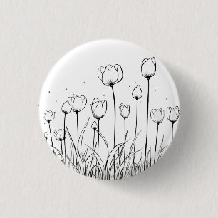 Tulp Flower Tulipa Floral Stencil Pattern-ontwerp Ronde Button 3,2 Cm