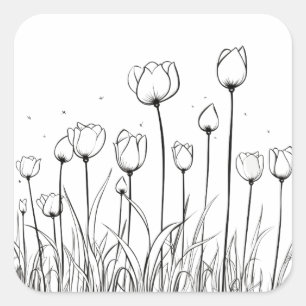 Tulp Flower Tulipa Floral Stencil Pattern-ontwerp Vierkante Sticker