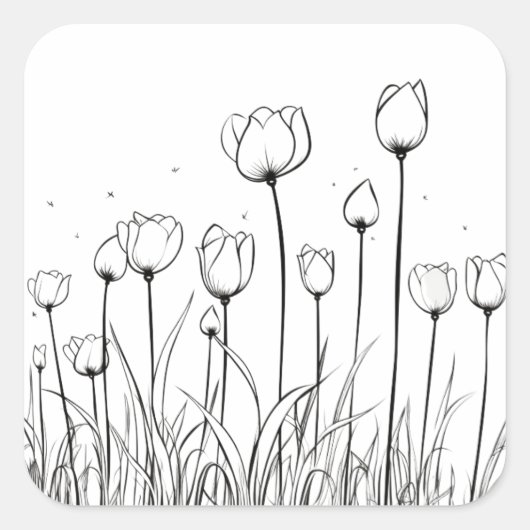 Tulp Flower Tulipa Floral Stencil Pattern-ontwerp Vierkante Sticker (Voorkant)