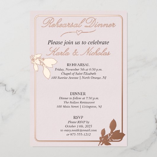 Tulp Flowers Blush repesal Dinner Folie Uitnodiging (Voorkant)