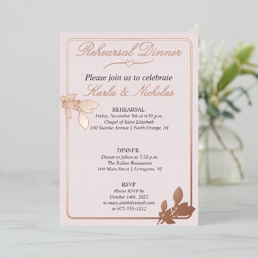 Tulp Flowers Blush repesal Dinner Folie Uitnodiging (Staand Voorkant)