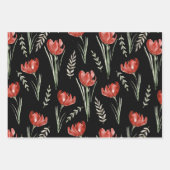 Tulp Flowers Botanische Waterverf Black Inpakpapier Vel (Voorkant 3)