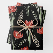 Tulp Flowers Botanische Waterverf Black Inpakpapier Vel (In situ)