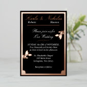 Tulp Flowers, Elegant Black Wedding, Ovaal Border Folie Uitnodiging (Staand Voorkant)