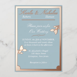 Tulp Flowers, Pastel Blue Wedding, Ovaal Border Folie Uitnodiging