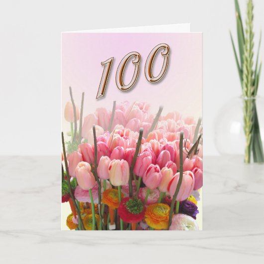 Tulp Happy 100th Birthday Wenskaart Kaart (Voorkant)