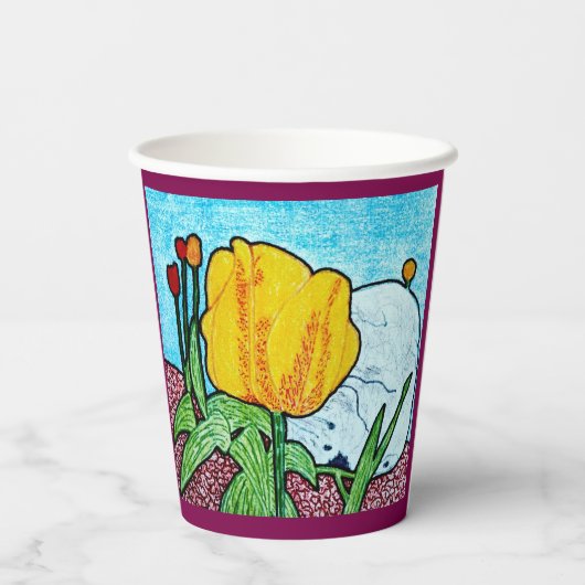 Tulp in Tuin Wijn Gekleurd Papieren Cup Papieren Bekers (Achterkant)