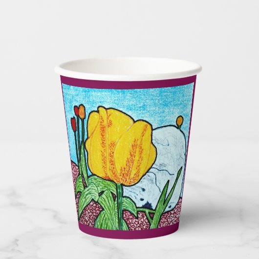 Tulp in Tuin Wijn Gekleurd Papieren Cup Papieren Bekers (Voorkant)