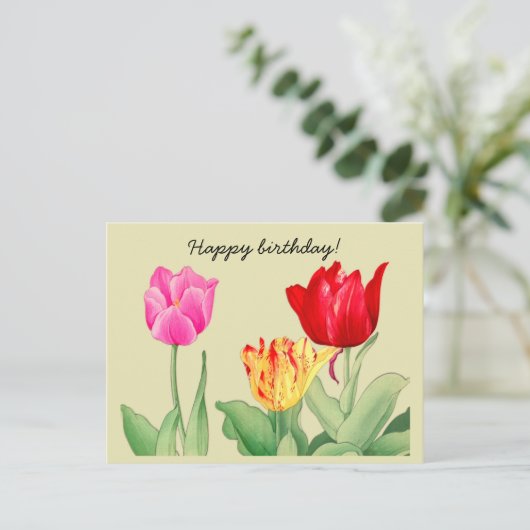 Tulp, Japanse houtsnede kunst, Gefeliciteerd met j Briefkaart (Staand voorkant)