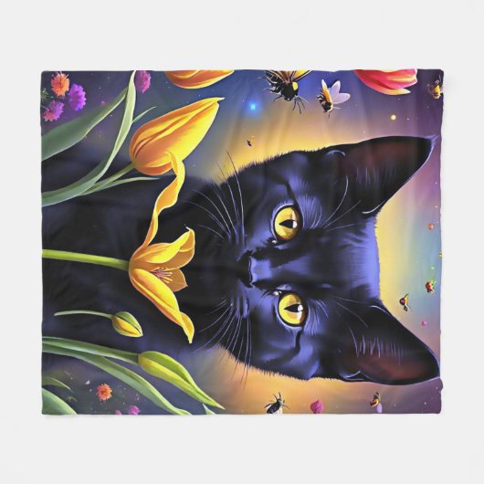 Tulp Kat Fleece Deken (Voorkant (Horizontaal))