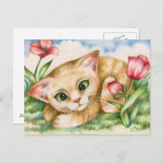 Tulp Kat - Kat Art Briefkaart (Voorkant / Achterkant)