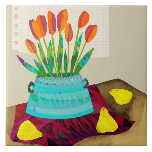 Tulp keramische keukentestopstelling tegeltje (Voorkant)